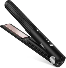 Ryanboo コードレスヘアアイロン USB充電式ヘアアイロン ミニヘアアイロン メンズ 持ち運び用ヘアアイロン 前髪 3段階温度調整 MAX200℃ 15mm Black (ブラック)