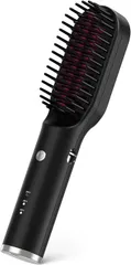 Ryanboo ヒートブラシ コードレス USB充電式 ストレートヘアアイロンブラシ ミニ ヘアブラシアイロン 持ち運び 3段階温度調整 MAX200℃ ポーチ付き