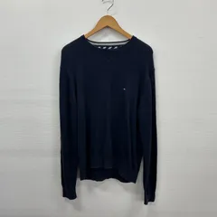 Y33 TOMMYHILFIGR ニット セーター L 紺 ワンポイントロゴ トミーヒルフィガー 古着卸 アメリカ仕入