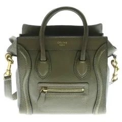 CELINE (セリーヌ) ラゲージ ナノ 2WAYバッグ ハンドバッグ ミニトートバッグ ショルダーバッグ カーキ レザーゴールド金具