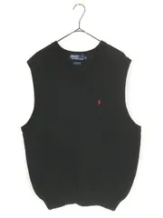 古着 Polo Ralph Lauren ワンポイント ソリッド コットン ニット ベスト ブラック XL 古着 