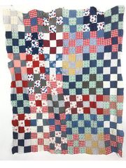ハンドメイド　パッチワークキルト　フィードサック　ビンテージ生地　タペストリー ハンドメイド フィードサックのパッチワークキルト タペストリー
