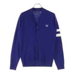 FRED PERRY (フレッドペリー) アームボーダー ロゴ刺繍 ウール混 長袖ニットカーディガン ネイビー