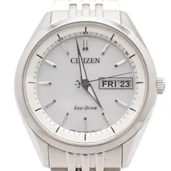 シチズン コレクション エコドライブ電波 メンズ 腕時計 デイデイト 白文字盤 純正SSベルト AT6060-51A【いおき質店】