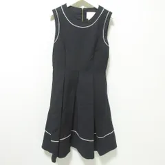 良品 kate spade new york ケイトスペード 配色 ライン ノースリーブ ひざ丈 フレア ドレス ワンピース 6 ブラック レディース 古着 中古 USED
