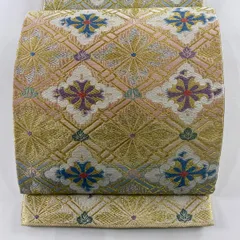 【在庫一掃】 【美品】 袋帯 名品 花菱 金銀糸 唐織 金色 六通 正絹 【中古】