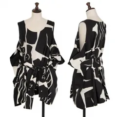 イッセイミヤケISSEY MIYAKE コットンリネングラフィックプリントノースリーブ 黒オフ2