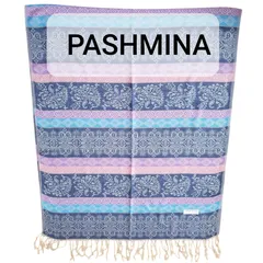 【スピード到着】新品未使用・パシュミナpashmina・フェアアイルペイズリー柄ネイビー系 大判ストール・即購入大歓迎 (スピード到着)