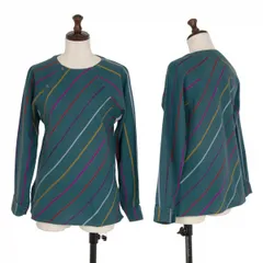 ヨーガンレールJURGEN LEHL コットンウール斜行ボーダーブラウス 緑他M