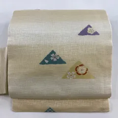 【在庫一掃】 【美品】 名古屋帯 名品 縞 桜 ベージュ 正絹 【中古】