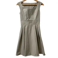 良品 FOXEY NEW YORK フォクシーニューヨーク ウエストリボンデザイン ノースリーブ ひざ丈 フレアワンピース 25444 38 ベージュ レディース 古着 中古 USED