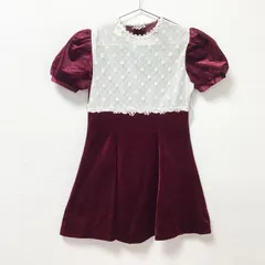 古着　Catherine Cottage　キャサリンコテージ　フォーマル　パフスリーブ　ベロア　ワンピース　キッズ　140~150相当　混紡　ボルドー　バーガンディ　クラシカル　発表会　高級感