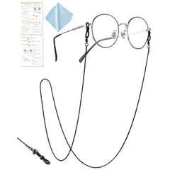 [Waardist] 認定眼鏡士が監修 メガネチェーン ステンレス製 メガネストラップ グラスコード マスクチェーン マスクストラップ 首掛け 置き忘れ防止 サングラス 老眼鏡 メンズ レディース (ブラック)