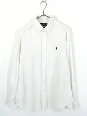 古着 90s Ralph Lauren 「CUSTOM FIT」 ワンポイント ソリッド 100% リネン BD シャツ ホワイト M 古着 