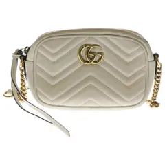 GUCCI (グッチ) GGマーモント ショルダーバッグ ミニバッグ チェーンバッグ ホワイト レザー 448065 ゴールド金具