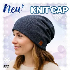 ニット帽 メンズ 無地 裏起毛 極暖 デニム ブルー(D91)