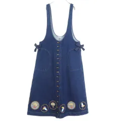 ピンクハウス★前開きジャンパースカート デニム ワッペンいっぱい♪トロピカルジュース 花束 ブルー系 z17811