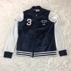 【adidas】フリーススタジャン ／レディース Mサイズ ネイビー×白 ジップアップ 刺繍ロゴ ボアブルゾン