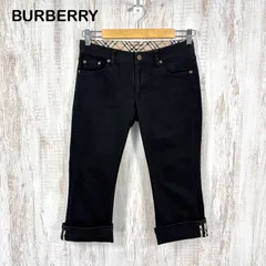 BURBERRY BLUE LABEL バーバリーブルーレーベル ホースロゴ刺繍 サイドライン チェック ストレッチ クロップドパンツ ブラック