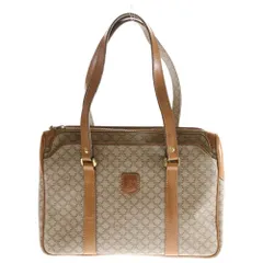CELINE (セリーヌ) マカダム ハンドバッグ ベージュ×ブラウン コーティングキャンバス×レザー ゴールド金具