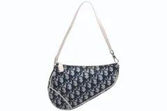 Christian Dior クリスチャンディオール サドルポーチ アクセサリーポーチ CM0044 ネイビー トロッター柄 ガリアーノ期 美品 中古 4b012436