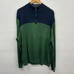 Y34 NAUTICA ニット セーター L 緑 紺 ハーフジップ コットン100 ノーティカ 古着卸 アメリカ仕入