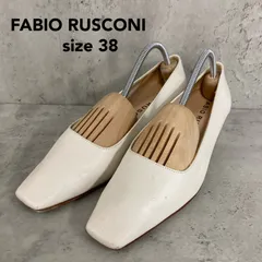 FABIO RUSCONI ファビオルスコーニ スクエアトウフレアヒールパンプス パンプス チャンキーヒール ローヒール ホワイト 38サイズ 24cm 24.5cm イタリア製 本革 リアルレザー ビジネス オフィス 冠婚葬祭 パーティー ★ ■■