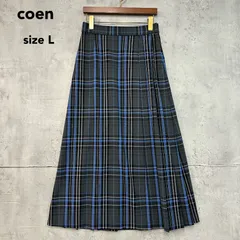 美品 coen コーエン TRチェックプリーツスカート ロングスカート マキシ丈 グレー ブルー チェック柄 Ａライン フレア ウエストゴム 裏地付き オフィスカジュアル きれいめ 清楚 上品 定番 人気 完売品 希少 Lサイズ 雑誌掲載 映え ★ ■■