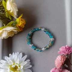 ハンドメイドビーズブレスレット／ターコイズ×ゴールド×クリア／16cm／レディース