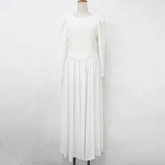 ドレス ワンピース パーティー 二次会 発表会 長袖 丸首 ロング丈 フレア レース 白 ホワイト 13