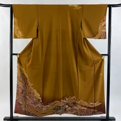 【在庫一掃】 【美品】 訪問着 身丈153cm 裄丈62cm S 袷 滝泰 落款 辻ヶ花 金彩 金糸 茶色 正絹 名品 【中古】