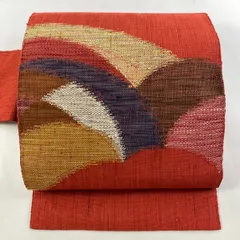 【在庫一掃】 【美品】 名古屋帯 優品 紬地 八寸名古屋帯 幾何学模様 赤 正絹 【中古】