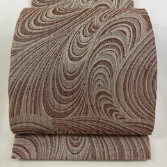 【在庫一掃】 【美品】 袋帯 秀品 波 幾何学模様 銀糸 茶色 全通 正絹 【中古】