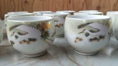 鶴柄 金彩 湯呑み茶碗 13客