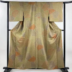 【在庫一掃】 【美品】 小紋 身丈159cm 裄丈61.5cm S 袷 幾何学模様 地紋 灰茶 正絹 優品 【中古】