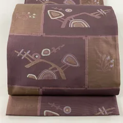 【在庫一掃】 【美品】 袋帯 秀品 草花 幾何学模様 紫 六通 正絹 【中古】