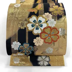 【在庫一掃】 袋帯 秀品 枝垂れ桜 蝶 箔 金銀糸 金色 六通 正絹 【中古】