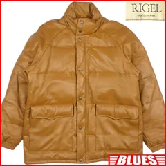 RIGEL リゲル ダウンジャケット L レザー 茶 キャメル 本革 メンズ 羊革 ラムレザー 本皮 コート レザーダウン_サイズL覧←SEULB屋着古← JJ1528