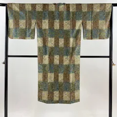 【在庫一掃】 【美品】 道行 身丈125cm 裄丈64.5cm M 和装コート 都衿 草花 器物 灰緑 正絹 秀品 【中古】