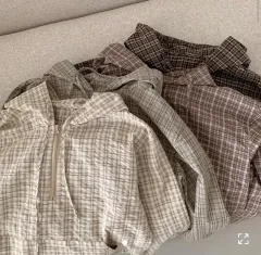 ヴィンテージ /季節の変わり目 CHUU Anorak（アノラック） CHECK フード シャーリング ハーフ ウインドブレーカー ジップアップ