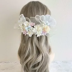 髪飾り＊成人式 卒業式 結婚式 ウェディング 振袖 袴 和装 前撮り~桜 小花 リボンヘア ハーフアップ~くすみブルー 青 水色 21本