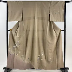【在庫一掃】 付下げ 身丈159cm 裄丈64cm M 袷 枝花 染め分け ぼかし 灰茶 正絹 秀品 【中古】