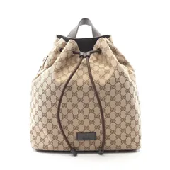 グッチ GUCCI リュックサック バックパック GGキャンバス 449175 ベージュ/ダークブラウン キャンバス レザー 巾着型 バックパック レディース Used A