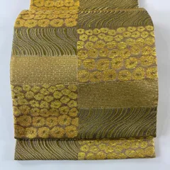 【在庫一掃】 【美品】 袋帯 名品 花 金糸 箔 金色 六通 正絹 【中古】