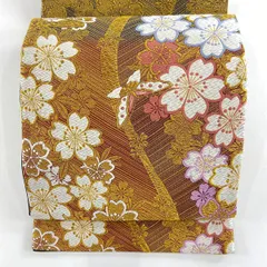 【在庫一掃】 袋帯 秀品 桜 蝶 金糸 唐織 金色 六通 正絹 【中古】