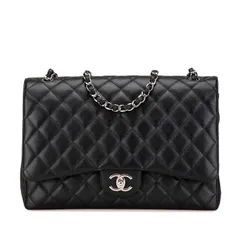 シャネル マトラッセ ダブルフラップ ココマーク チェーン ショルダーバッグ ブラック キャビアスキン レディース CHANEL【237-92086】