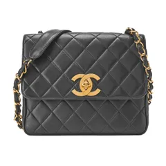 CHANEL シャネル　ラムスキン　マトラッセ　デカココ　シングル　チェーンショルダー　黒　 ゴールド金具　 ゴールド金具【中古】【送料無料】