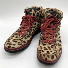 GUCCI グッチ 日本限定モデル レオパード柄 ハラコ ハイカットスニーカー 391845 シューズ レザー ヒョウ柄 カジュアル メンズ サイズ9G 28cm相当 ブラウン レッド 靴 B15784◆