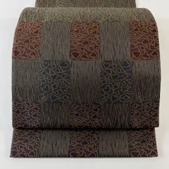 【在庫一掃】 【美品】 袋帯 名品 幾何学 よろけ縞 金糸 茶紫 六通 正絹 【中古】