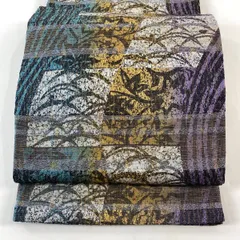 【在庫一掃】 【美品】 袋帯 名品 芝 幾何学 金糸 灰紫 六通 正絹 【中古】